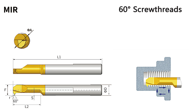 MIR A60 Solid Carbide Small Boring Tools For Internal Threading 0