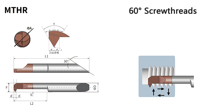 Accurate Positioning Carbide Boring Tools MTHR A60 Tiny Inner Thread Stable 0